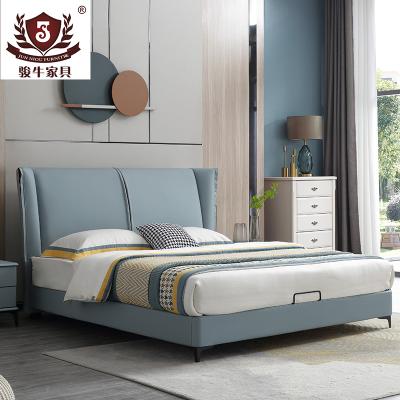 China Adjustable Modern Minimalist Bedroom Furniture Double Bed (Other) Set Solid Wood Leather Upholstered Bed for sale