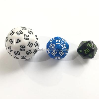 China D30s Big Size Dice Acrylic Dungeons And Dragons Big Plastic Dies for sale