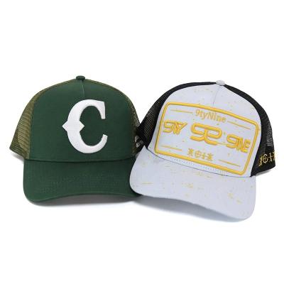 China COMMON OEM Customized New Style 5 Panel Adults Structured Optional Color Curved Brim Cotton Mesh Trucker Hat Sport Cap for sale