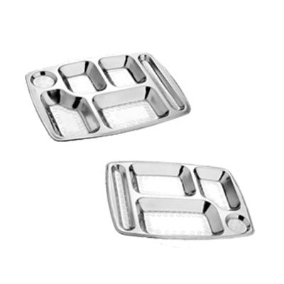 China Disposable Stainless Steel 5 Compartment Dish Dinner Tray Round Shape Disposable Square Shape Mess Tray 5 in 1 for sale