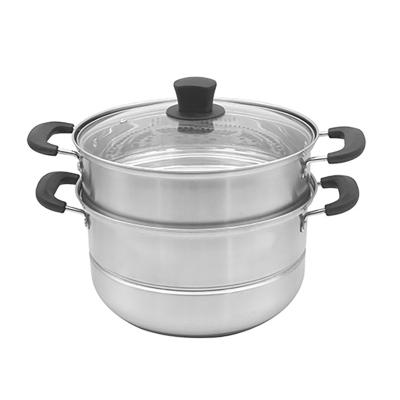 China Sustainable Stainless Steel Cookware Maker 2 Layer Large Soup Pot Cooking Pot With Steamer for sale