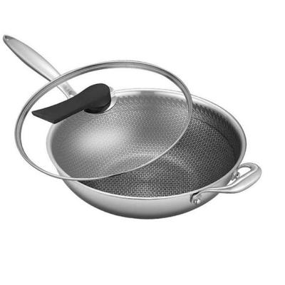 China Sustainable Household Stainless Steel Kitchenware Large Capacity High Quality Wok With Glass Lid for sale