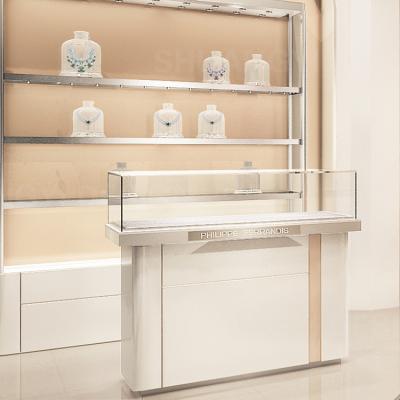 China Clear Base Retail Wooden Glass+ Jewelry Display Case Tempered Wood Glass Counter Counter Cabinet for sale