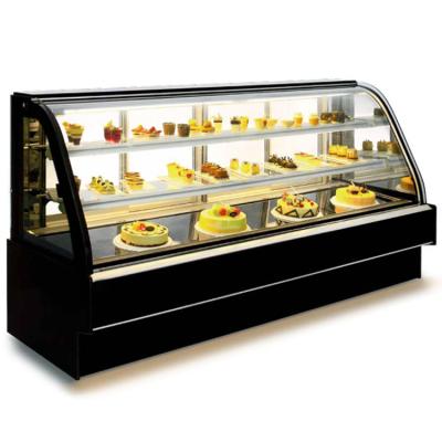 China Refrigerated High Temperature Curved Glass Display Bakery Cake Showcase for sale