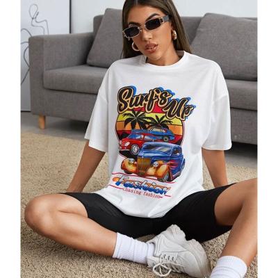 China Best Selling Car Print Woman Clothing Summer Fashion Shorts Sleeve Graphic QUICK DRY Oversized T-shirt for sale