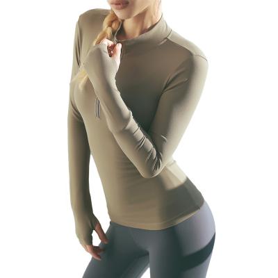 China Antibacterial Ladies Long Sleeve Upper Half-zip Stand Collar Slim Fitness Clothes Workout Running Sports for sale