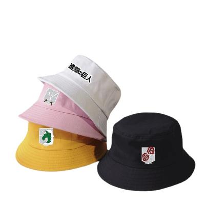 China Cotton Anime Attack on the Sun Outdoor Hat Sunscreen Titan Men and Women Leisure Literary Wild Badge Printing Fisherman Hat Cosplay for sale