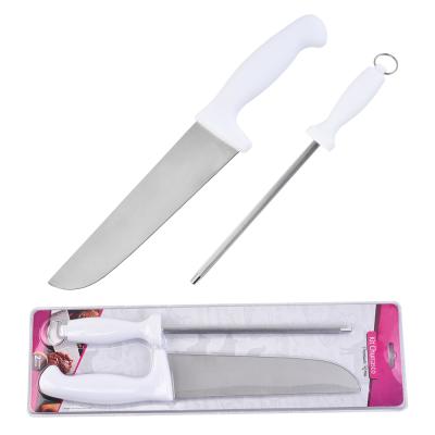 China Viable Wholesale Chef Knife 2Pcs Kitchen Knife Set + Sharpener Stainless Steel With Plastic Handle for sale