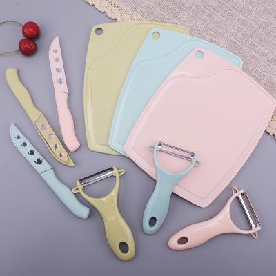 China Viable For Kitchen Tools 3pcs Set Stainless Steel Fruit Peeler Knife With Cutting Board for sale