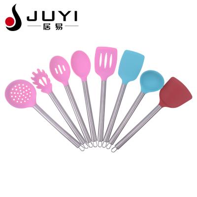 China Viable Colorful Silicone 8Pcs Kitchenware Cooking Tools Kitchen Accessories Utensils Set With Stainless Steel Handle for sale