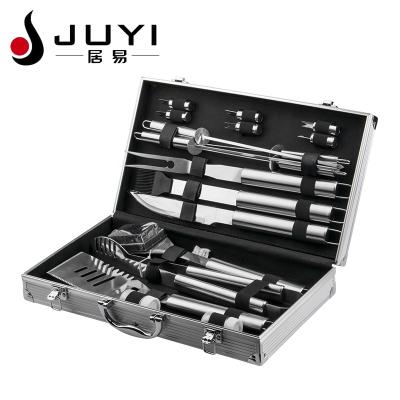 China 2021 Amazon Hot Sale 18pcs Easily Cleaned BBQ Grill Tool Kit with Aluminum Box for sale