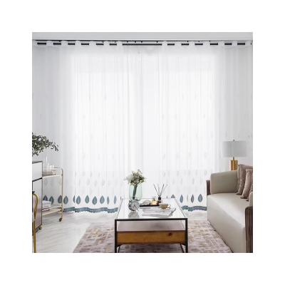 China Modern Embroidered Sheer Living Room Flame Retardant Rod Pocket Curtain European Style D Sheer Rapery Curtain for sale