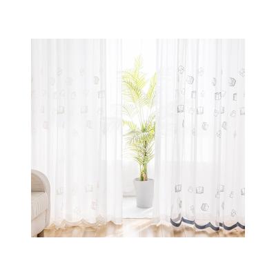 China Sheer curtains in beautiful translucent geometric embroidery curtains wholesale European popular flame retardant voile for sale