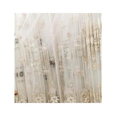 China Best Quality Embroidered Sheer Fabric Polyester Yarn Curtain Flame Retardant Living Room Curtain Manufacturer for sale