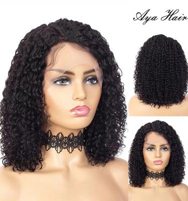 China Other Wholesale HD lace part 150% density Brazilian short hair Bob curly wig black water wave human hair wigs for sale