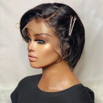 China Other Factory Outlet Pixie Cut Human Hair Wig 13*4*1 T Part Lace Wig Pre Plucked Short  150%  Bob Human Hair  Wigs for sale