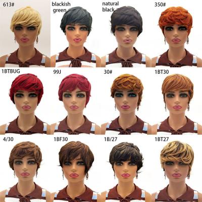 China Other European and American fashion wig human hair Pixie wigs full head cover gradient full mechanism human hair for sale