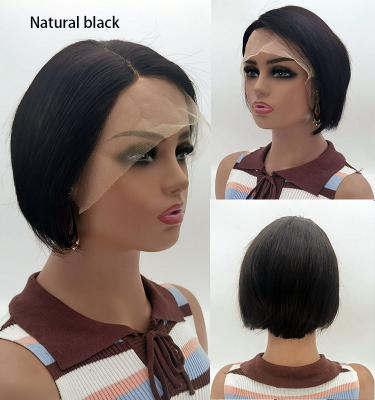 China Body Wave Wholesale Brazil Bob Wig diagonal lace pixie cut short Swiss lace wig virgin partial t lace human hair wigs for sale