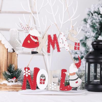 China WOODEN Christmas Santa Claus Alphabet Card Wooden Painted Pendant Ornaments for sale