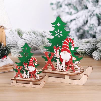 China Santa Sleigh Ornaments Children's Gifts Assembled Painted Wooden Christmas WOODEN for sale