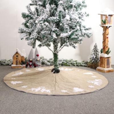 China Imitation Linen Canvas Fabric Embroidered Tree Skirt Christmas Decoration Tree Border Elk Snowflake Tree Skirt 122CM for sale