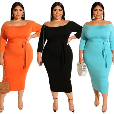 China Fashion Viable Autumn Solid Color Off Shoulder Long Sleeve Plus Size Women Dress Formal Women Dress for sale