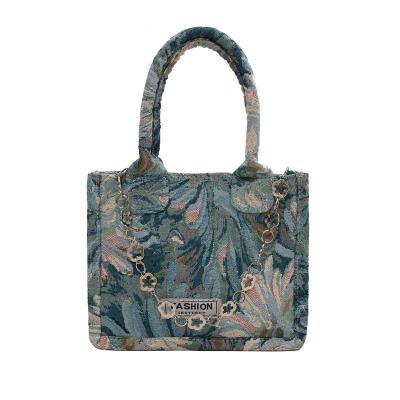 China Fashion Folding Flowers Printed Korean Design Burlap Graffiti Handbag Cotton Canvas Tote Bag for sale