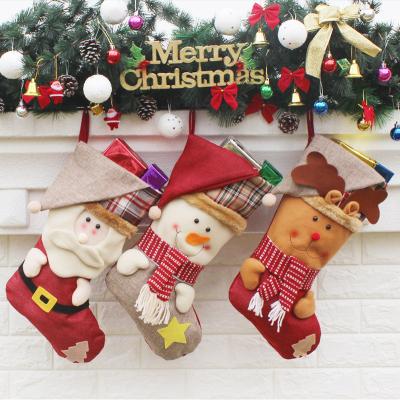 China Nonwoven Fabric New Year Snowman Elk Santa Claus Socks Bag 2021 Luxury Christmas Decoration Ornaments Supply-Old for sale