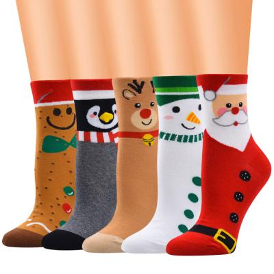 China Wholesale New Design Sporty Cute High Quality Cotton Women's Medium Tube Cartoon Socks Christmas Bumps for sale