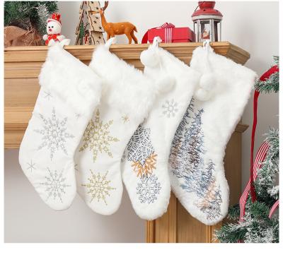 China Christmas Home Decor Holiday Decoration Snowflake Plush Style Socks Bag Present Christmas Bauble Packing Xmas Ornaments for sale