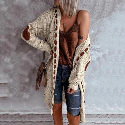 China Anti-wrinkle winter fashion knit long cardigans suede patchwork design plus size women's sweaters and hoodies for sale