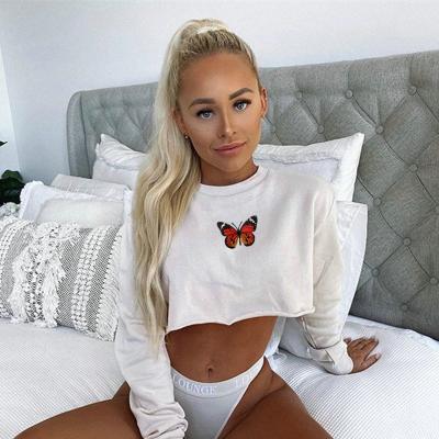 China Factory Oversized Women's Butterfly Printing Long Sleeve Viable High Quality Custom Made Crop Top Hoodie for sale