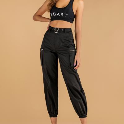 China High Waist Anti-wrinkle Side Loose Zipper Pockets Casual Pants With Belt Cargo Jogger Track Pants For Women for sale