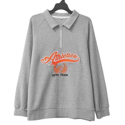 China Oversized Drop Shoulder Anti-pilling T-shirt Half Zipper Cotton Waffle Sweatshirt Custom Logo Sweatshirt Casual Pullover Women Hoodies for sale