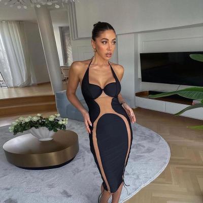 China New Viable Spicy Perspective Mesh Backless Slim Skirt Women Mini Dress Lady Nightclub Dress for sale