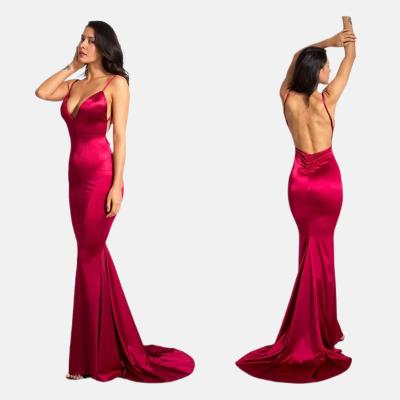 China Breathable V-Neck Backless Sling Long Satin Evening Dress New Dress Tow Elegant Skirt for sale