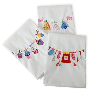 China Viable Factory Wholesale Single White Embroidered Towel Tea Towel Place Mat for sale