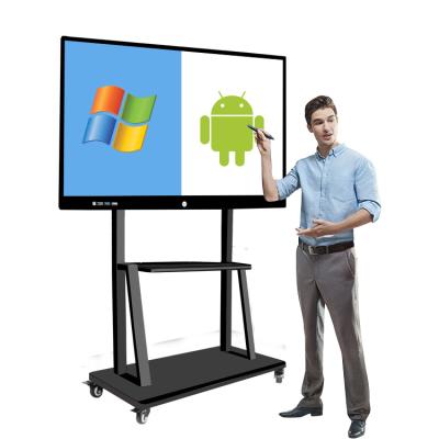 China 55 75 Inch Dual System Dual Touch LCD Screen Display Indoor Digital Whiteboard All In One Smart Board With Wheels for sale