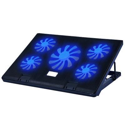 China 380*290*90MM 5 Fans Notebook Stand Cooler Adjustable Laptop Cooling Pads With RGB Fans Set Working Laptop Black Cooler Pad Cooling Stand for sale