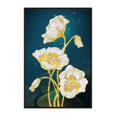 China 100% Handmade Modern Canvas Art Gold Foil White Flower Modern Oil Paintings For Home Decoration for sale