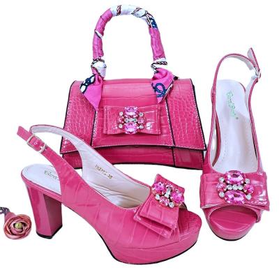 China 2023 Pink Hign Heel Shoes and Matching Bags Italian Shoes 2023 Wholesale Price Fashion with Purse for Wedding for sale