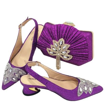 China Shiny Stones women African Hign Heel purple Shoes and Matching Bags Italian Shoes 2023 Wholesale Price Fashion wedding shoes for sale