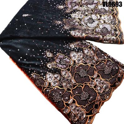 China Good quality nigerian lace fabric comfortable velvet lace with sequins  African french lace for wedding embroidery fabric for sale