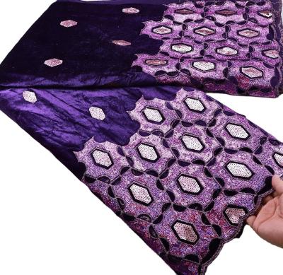 China New nigerian lace purple velvet lace with sequins  soft skin friendly African Lace Fabric French sew dress for wedding dress for sale