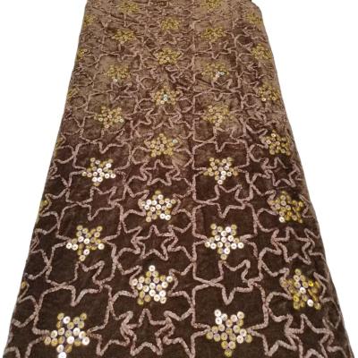 China New brown nigerian lace fabric flocking velvet lace African Lace Fabric French sew dress for wedding embroidery women dress for sale