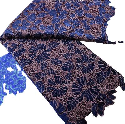 China 2023 high qualitynovel design golden supplier scallop lace fabric soft neat elegant korean velvet  Eco-friendly lace for garment for sale