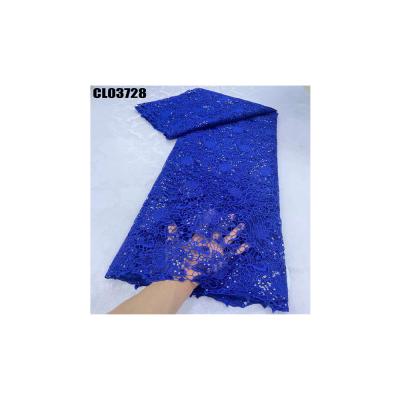 China New fashion royal blue cord guipure lace embroidery fabric sequins lace wedding dress Nigerian women clothings Senegal fabric for sale