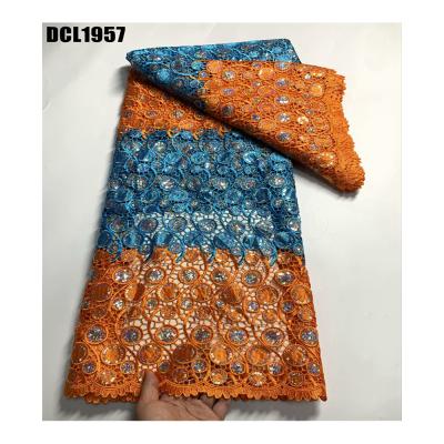 China Wholesale price orange cord guipure lace embroidery fabric wedding dress Nigerian women clothings african french lace for sale