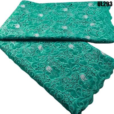 China Good quality guipure lace water-soluble green embroidery fabric cord lace with stones wedding dress women clothings Ghana fabric for sale