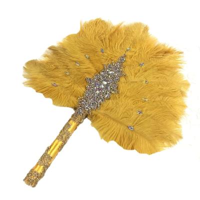 China New yellow African feathers hand fans for wedding bridal accessories matching ladies party  French women dress for sale